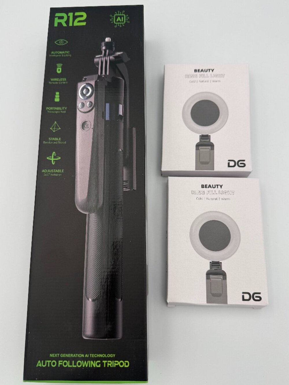 R12 AI Auto Following Tripod with D6 Beauty Ring Fill Lights